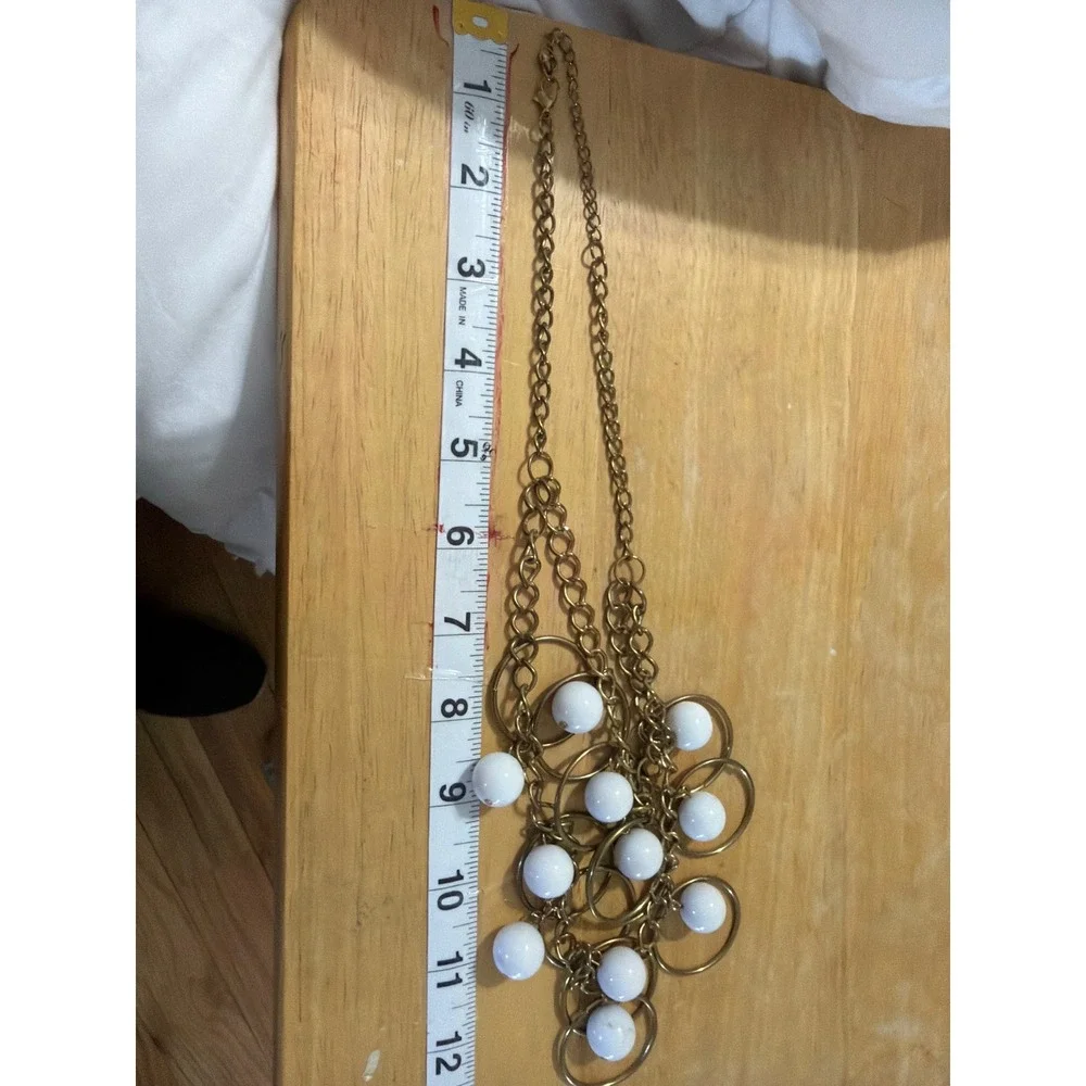 Antique Brass White Orb  Geometric Circle Tiered Statement‎ Bib Necklace Chucky